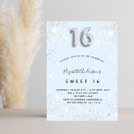 Invitación Dulce 16 purpurina de plata azul bebé polvo<br><div class="desc">Una invitación moderna,  elegante y glamurosa para una fiesta de 16 y 16 años de chica. Un fondo azul oscuro,  decorado con un polvo falso purpurina plateado. Personalice y agregue su nombre y detalles del fiesta. El número 16 se escribe con un tipo de letra,  guión.</div>