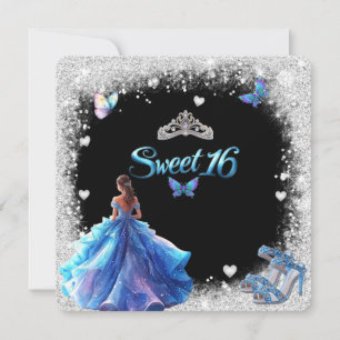 Invitación Dulce 16 Purpurina espumoso de tacones altos