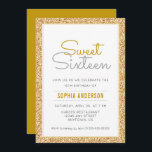 Invitación Dulce 16 Purpurina Faux Gold de cumpleaños<br><div class="desc">Esta sencilla pero elegante invitación a la celebración del 16º cumpleaños incluye un purpurina de imitación dorado acentuado con un moderno tipo de letra de escritura. El texto del personalizado le permite añadir los detalles de su invitación.</div>