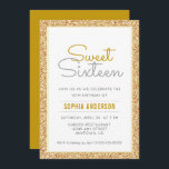 Invitación Dulce 16 Purpurina Faux Gold de cumpleaños<br><div class="desc">Esta sencilla pero elegante invitación a la celebración del 16º cumpleaños incluye un purpurina de imitación dorado acentuado con un moderno tipo de letra de escritura. El texto del personalizado le permite añadir los detalles de su invitación.</div>