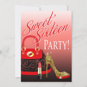 Invitación Dulce 16 Purpurina Fiesta Stiletto Purga y Paleta