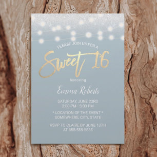 Invitación Dulce 16 Purpurina moderno de plata azul turquesa