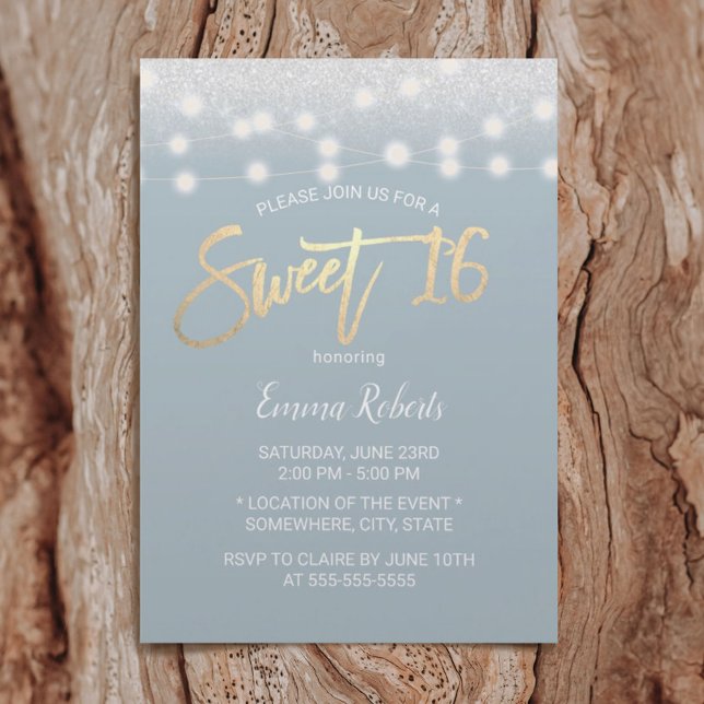 Invitación Dulce 16 Purpurina moderno de plata azul turquesa (Subido por el creador)