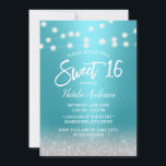 Invitación Dulce 16 Purpurina moderno turquesa y plateado<br><div class="desc">Dulce 16 Cadenas Purpurinas Turquesa y Plata Modernas Iluminan Invitaciones.</div>