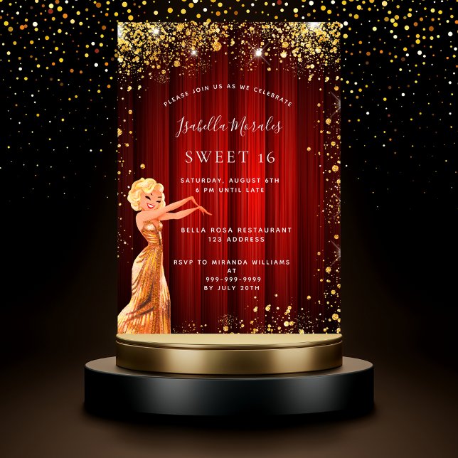 Invitación Dulce 16 purpurina rojo fiesta de película de vest (Subido por el creador)