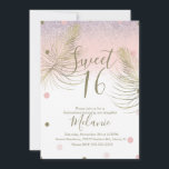 Invitación Dulce 16 Purpurinas Faux Dots Gold Feather Pink<br><div class="desc">Quince Sweet 16 invitaciones con falso patrón Purpurina y falso oro</div>