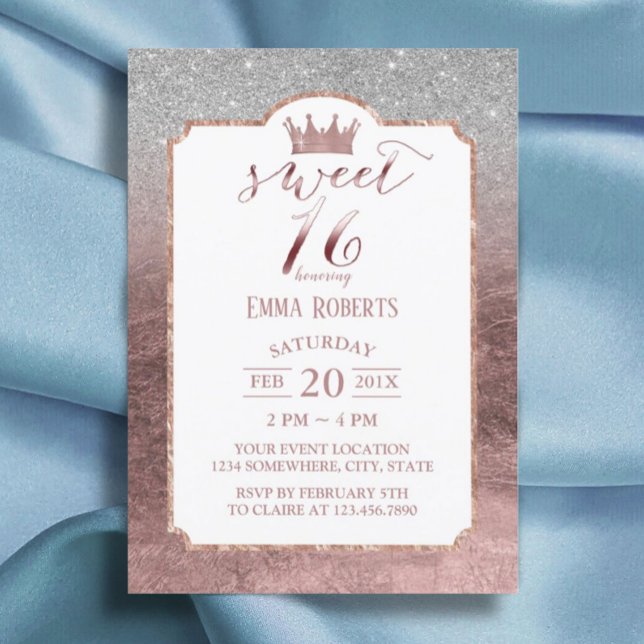 Invitación Dulce 16 Relieve metalizado moderno Rosa de oro Pr (Subido por el creador)