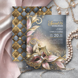 Invitación Dulce 16 Rosa de Masquerade Gold ID1032