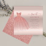 Invitación Dulce 16 Rosa Dorado Moderno Script Glam Cumpleaño<br><div class="desc">Añade fácilmente los detalles de cumpleaños haciendo clic en el botón "Personalizar". Una invitación a los 16 años,  moderna y dulce de moda,  con un trapo de oro falso rosa y salpicaduras de purpurina en un ambiente oscuro y rosa oscuro.</div>