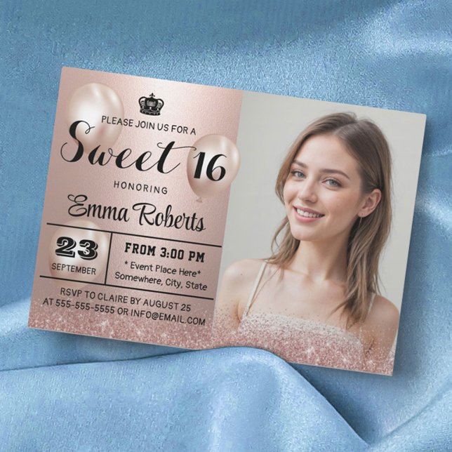 Invitación Dulce 16 Rosa moderno Purpurina de oro (Subido por el creador)