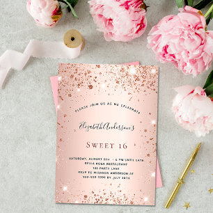 Invitación Dulce 16 rosa oro rubor purpurina lujo