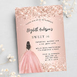 Invitación Dulce 16 rosa purpurina de oro vestido fiesta de l<br><div class="desc">Una invitación moderna, elegante y glamurosa para una fiesta de 16 y 16 años. Un fondo dorado rosa con polvo falso purpurina de oro, un chica con un vestido de bola. El nombre está escrito con una escritura de estilo con letras a mano moderna. Personalice y agregue los detalles de...</div>