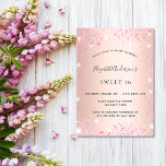 Invitación Dulce 16 rosa purpurina rosa dorado glamoroso<br><div class="desc">Una invitación moderna, elegante y glamurosa para una fiesta de 16 y 16 años. Un falso rosa de fondo metálico dorado con purpurina falso rosa. El nombre está escrito con un guión moderno de estilo con letras de color rosa oscuro y dorado. Personalice y agregue los detalles de su fiesta....</div>