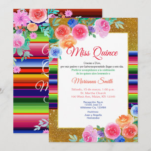 Invitación dulce 16 rosada floral mexicana Miss Qu
