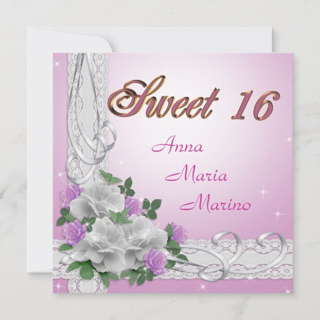 Invitación Dulce 16 rosas invitados a la fiesta de cumpleaños (Anverso)