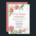 Invitación Dulce 16 rosas rosadas vintage 16ª fiesta de cumpl<br><div class="desc">Dulce 16 Invitación para celebrar el 16º cumpleaños de una joven especial. Esta elegante invitación floral tiene flores de rosa de color rosa sobre un fondo blanco. Este diseño floral acuático presenta delicados rosales que florecen en hermosos rosas con un toque de confeti dorado. El grabado combina una caligrafía de...</div>