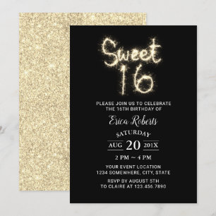 Invitación Dulce 16 Sparkler Purpurina de oro moderno Cumplea