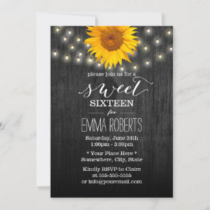 Invitación Dulce 16 Sunflower & String Luces Madera de época