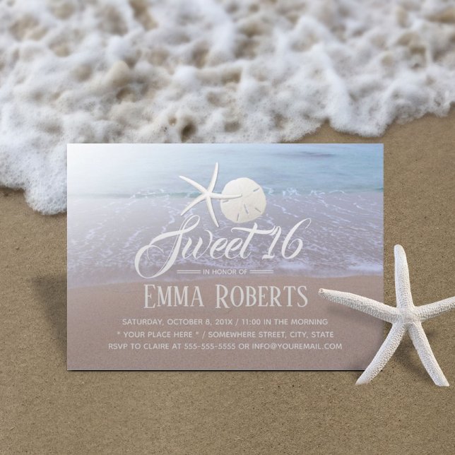 Invitación Dulce 16 Temática de la playa Starfish & Sand Doll (Subido por el creador)