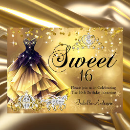 Invitación Dulce 16 Vestido de oro de cumpleaños Carriage Tia