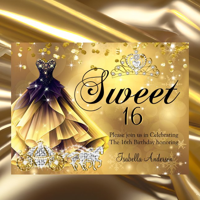 Invitación Dulce 16 Vestido de oro de cumpleaños Carriage Tia (Subido por el creador)
