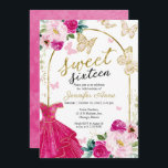 Invitación Dulce 16 Vestido floral Mariposa de oro rosa calie<br><div class="desc">Adorables invitaciones para fiestas de 16 cumpleaños, doradas y florales en color rosado. Fácil de personalizar con tus detalles. Por favor, contacte conmigo a través del chat si tiene preguntas sobre el trabajo artístico o necesita personalización. Compruebe la colección para ver más elementos. NOTA: Para obtener ayuda sobre pedidos, envío,...</div>