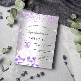 Invitación Dulce 16 vestido morado de plata purpurina glamoro