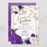 Invitación Dulce 16 Vestido morado floral Mariposa<br><div class="desc">Adorables invitaciones para fiestas de 16 cumpleaños, de color morado y dorado. Fácil de personalizar con tus detalles. Por favor, contacte conmigo a través del chat si tiene preguntas sobre el trabajo artístico o necesita personalización. Compruebe la colección para ver más elementos. NOTA: Para obtener ayuda sobre pedidos, envío, información...</div>