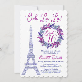 Invitación Dulce 16 Wreath Paris Eiffel Tower Fiesta de cumpl