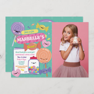 Invitación Dulce 7 Dulce Estilo Kawaii Siete Cumpleaños