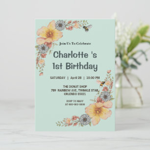 Invitación Dulce abeja Bumble Wildlfower Cumpleaños de primav