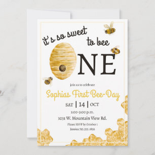 Invitación Dulce Abeja Cumpleaños Uno Cueva de Abejas Cumplea