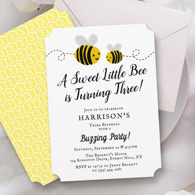 Invitación Dulce Abeja de Miel Tercer Fiesta de Cumpleaños (Subido por el creador)
