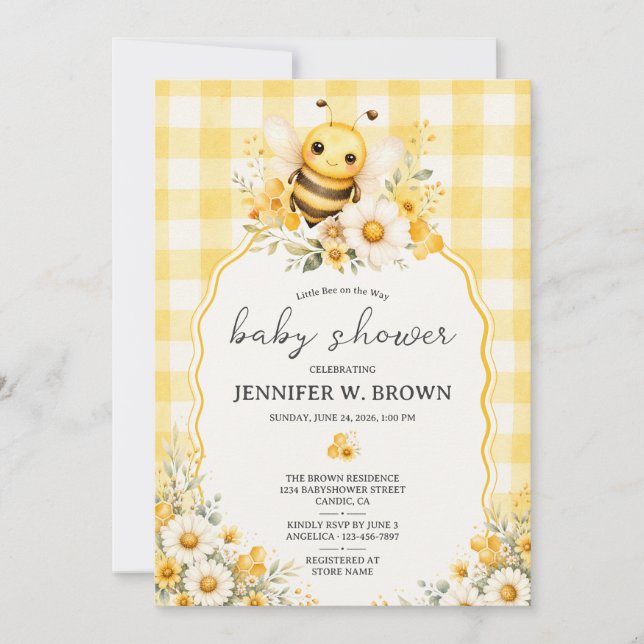 Invitación Dulce Abeja en Camino Fiesta de Bebé (Anverso)