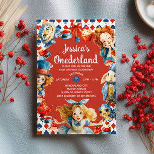 Invitación Dulce Acuarela Alice en ONEDERLAND 1er Cumpleaños
