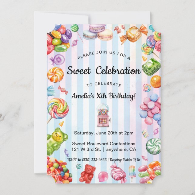 Invitación Dulce acuarela Celebración del cumpleaños del niño (Anverso)