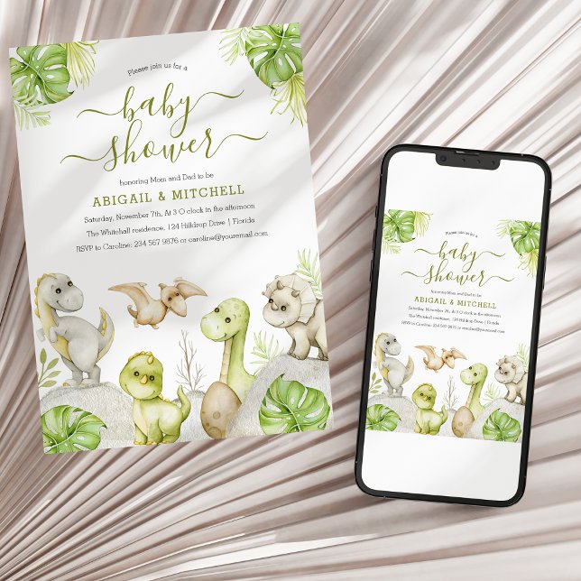 Invitación Dulce acuarela Dinosaurio Baby Shower (Subido por el creador)