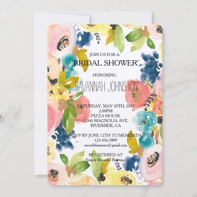 Invitación Dulce acuarela Floral Garden ducha de novia (Anverso)