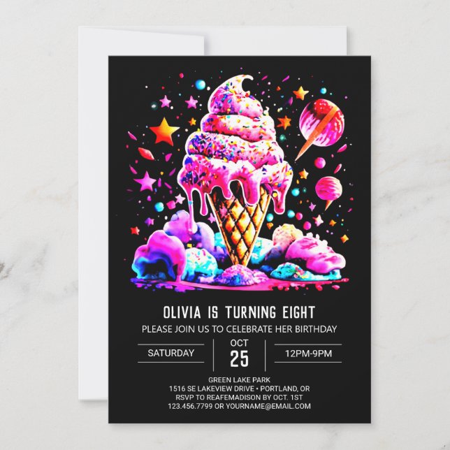 Invitación Dulce acuarela Imprimible helado Chica cumpleaños (Anverso)