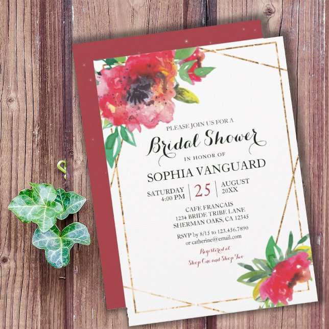 Invitación Dulce acuarela Poppy Floral Bridal Shower Invite (SWEET WATERCOLOR RED POPPY FLORAL BRIDAL SHOWER INVITATION)