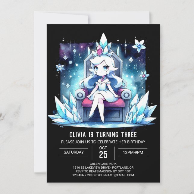 Invitación Dulce acuarela Princesa cumpleaños (Anverso)