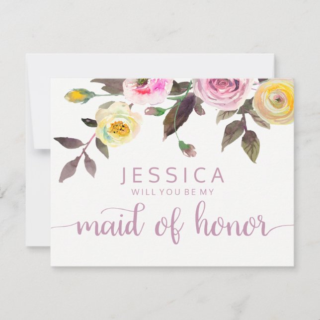 Invitación Dulce acuarela Rosa serás mi empleada de honor (Anverso)