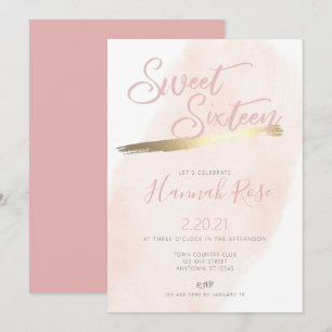 Invitación Dulce acuático de Rosa y oro 16 cumpleaños
