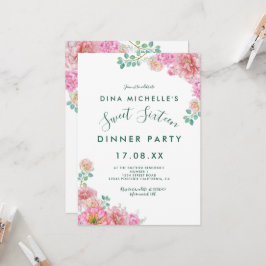Invitación Dulce acuático decreto verde y rosa floral 16