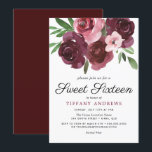 Invitación Dulce acuático floral de Borgoña 16 Invite<br><div class="desc">Dulce dulce de color floral de Borgoña 16 Invitar Ver colección de coincidencias en la tienda</div>