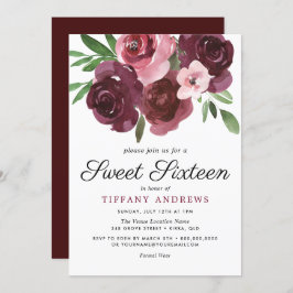 Invitación Dulce acuático floral de Borgoña 16 Invite