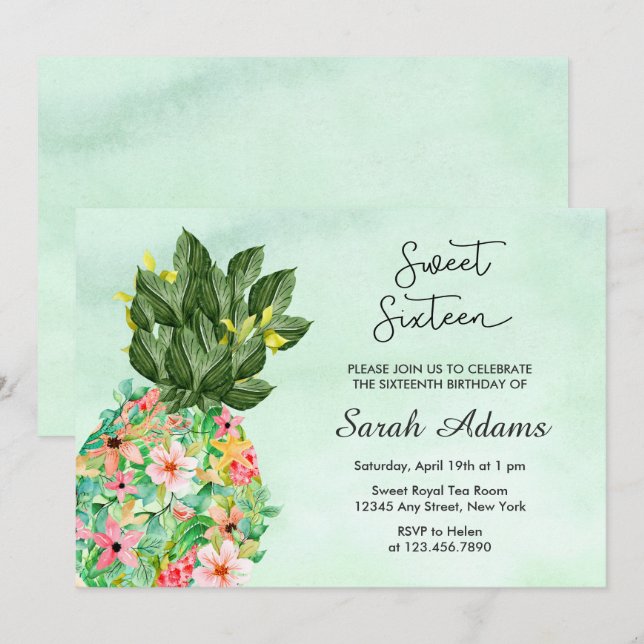 Invitación Dulce acuático floral de playa tropical 16 (Anverso / Reverso)