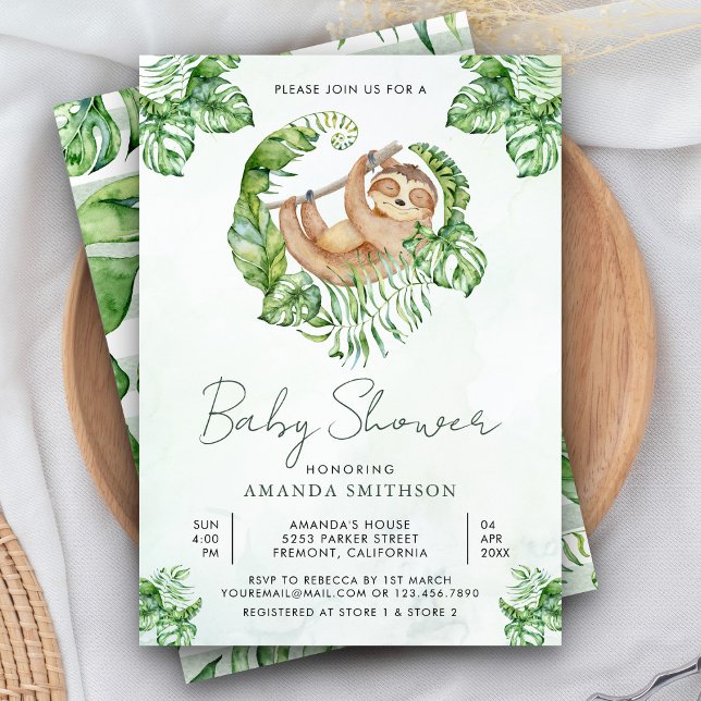 Invitación Dulce Adorable Dormilón Baby Shower Sloth (Subido por el creador)
