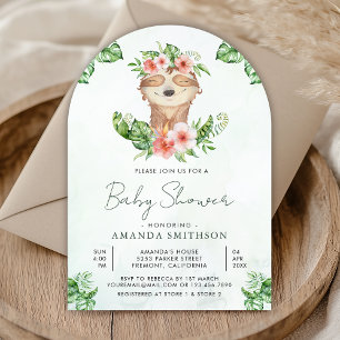 Invitación Dulce Adorable Niña Perezoso Floral Arco Baby Show