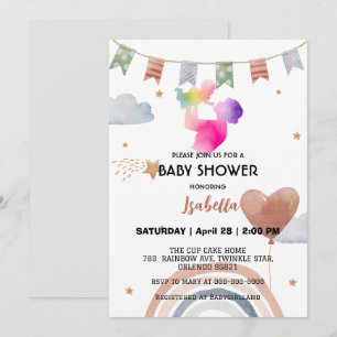 Invitación Dulce afro MAMÁ globo de estrella arcoíris baby sh